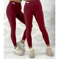   Szuper rugalmas matt sztreccs leggings fehér logóval "M60021" - Bordó - S