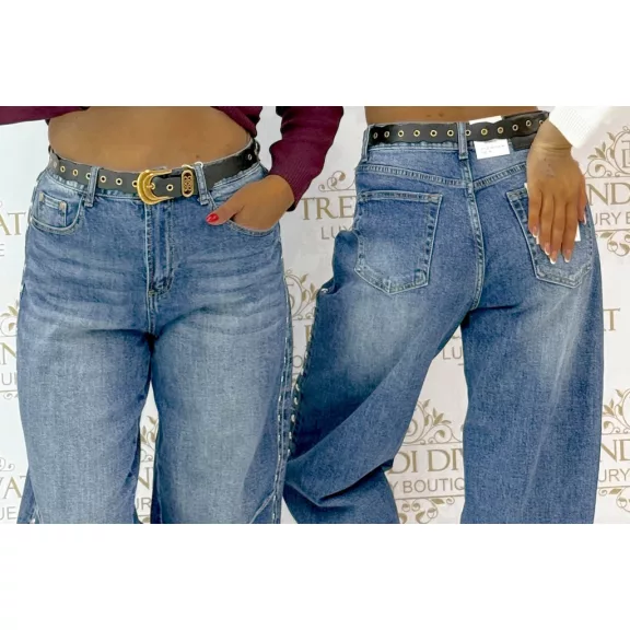 Szegecses koptatott női farmer övvel – Kék "BG1839-3H" - XL