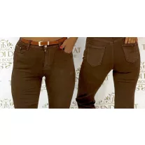   Barna magas derekú női trapéz farmernadrág – elegáns bootcut nadrág övvel "J3215-60" - XS