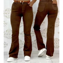  Barna magas derekú női trapéz farmernadrág – elegáns bootcut nadrág övvel "J3215-60" - XS
