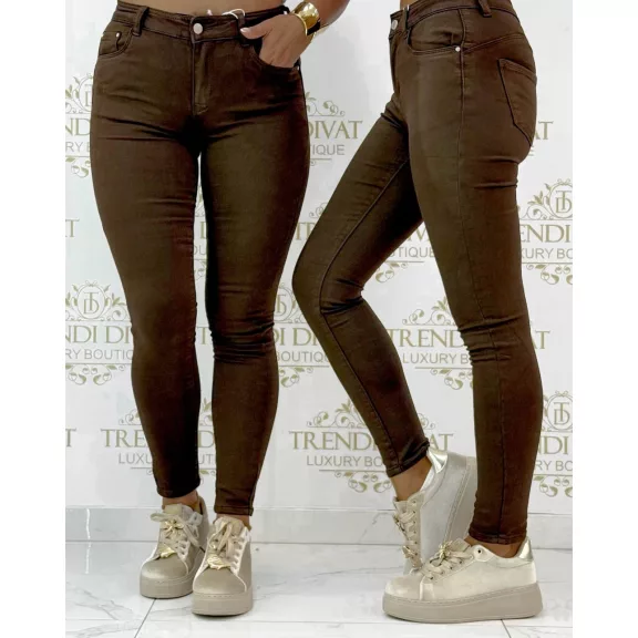 Középmagas derekú skinny farmernadrág "SZ3621-60" - Csoki barna - XXL
