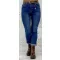 Plus size, koptatott kék Slim-Straight női farmer szegecses barna övvel "M1512-2" - 3XL