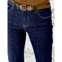   Sötétkék magas derekú női trapéz farmernadrág – élén varrott bootcut nadrág övvel "J3063" - 26