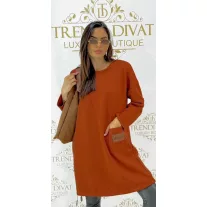   Pamut anyagú, oldalt megkötős, kis zsebes "Hope" feliratos tunika - Terrakotta