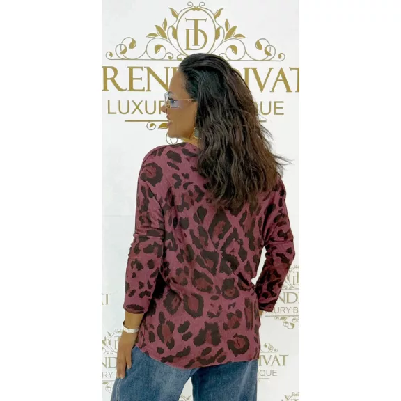 Leopárdmintás oversize denevérujjú női felső – Bordó Leopárdmintás oversize denevérujjú női felső – Bordó
