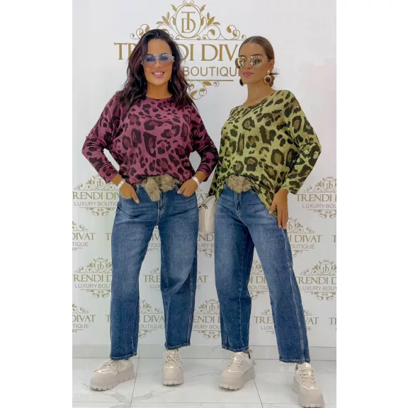 Leopárdmintás oversize denevérujjú női felső – Bordó Leopárdmintás oversize denevérujjú női felső – Bordó