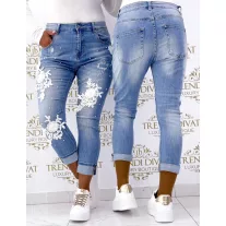   Special lace floral boyfriend jeans decorated with pearls - M