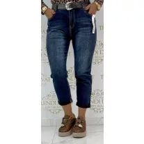   Plus size, sötétkék női Mom Fit farmer madeirás övvel "M1330-1A" - Sötétkék - M