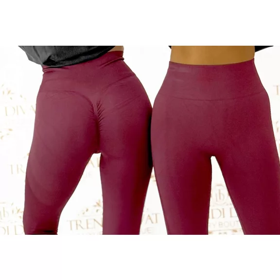 Ráncolt fenekű push-up női leggings – Magas derekú cicanadrág - Bordó Ráncolt fenekű push-up női leggings – Magas derekú cicanadrág - Bordó