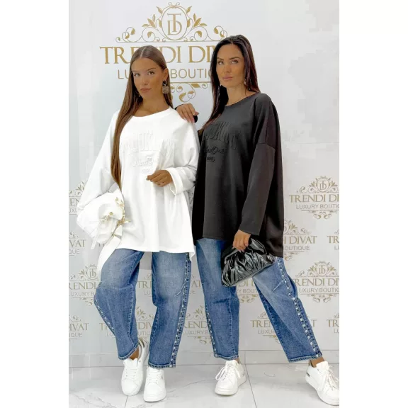 Domború Brooklyn mintás oversize női tunika - Fekete Domború Brooklyn mintás oversize női tunika - Fekete