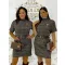 Állógalléros kockás női ruha övvel – Buklé hatású miniruha - camel