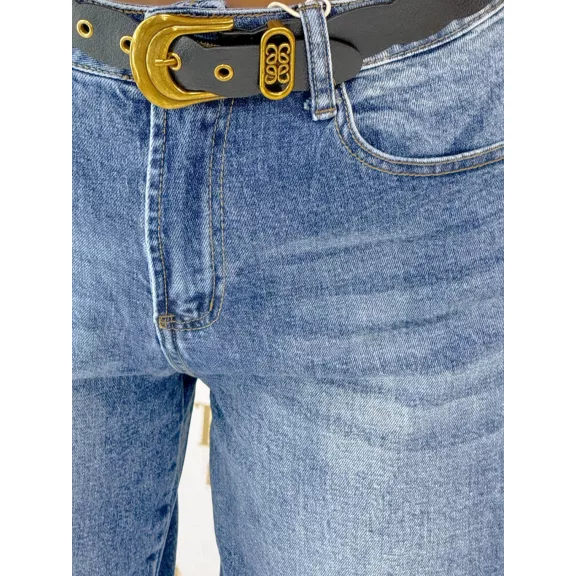 Szegecses koptatott női farmer övvel – Kék "BG1839-3H" - XS