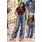 Strasszköves bő szárú női farmernadrág – Kék wide leg fit farmer "RE3539" - L
