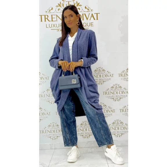 Puha cirmos nyitott női lezser kardigán - Sötétkék Puha cirmos nyitott női lezser kardigán - Sötétkék