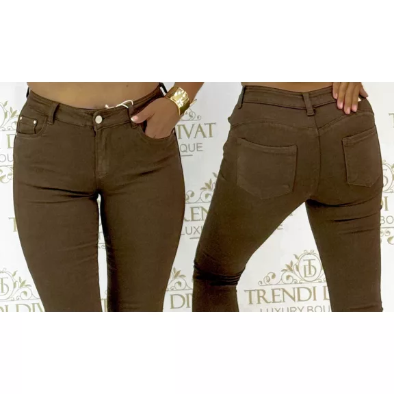 Középmagas derekú skinny farmernadrág "SZ3621-60" - Csoki barna - L