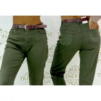   Magas derekú női mom fit farmernadrág, ajándék övvel "BF5796-53" - Keki zöld - XS