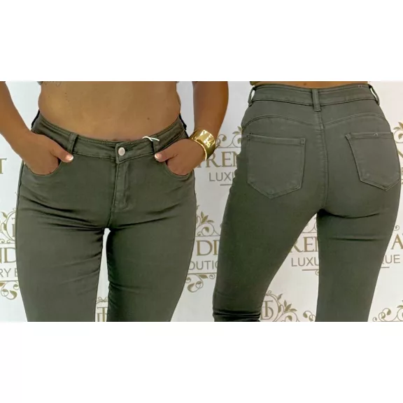 Középmagas derekú skinny farmernadrág "SZ3621-53" - Keki zöld - M