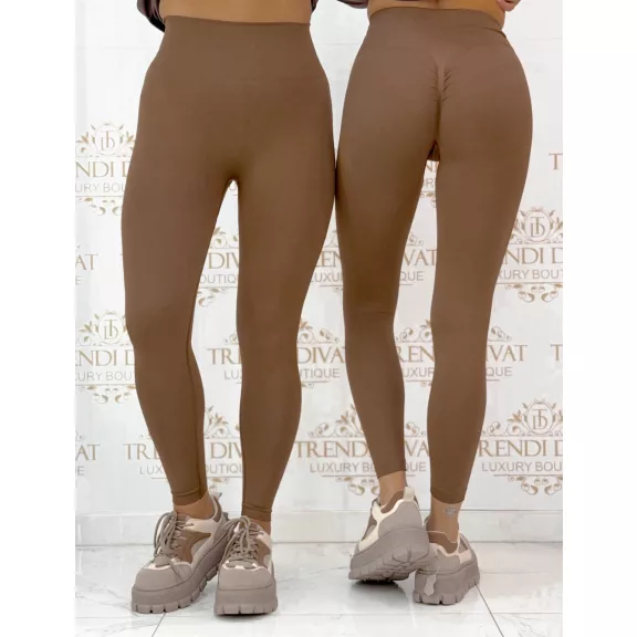 Ráncolt fenekű push-up női leggings – Magas derekú cicanadrág - Csoki barna Ráncolt fenekű push-up női leggings – Magas derekú cicanadrág - Csoki barna