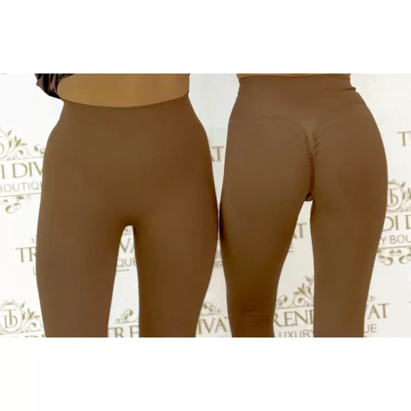 Ráncolt fenekű push-up női leggings – Magas derekú cicanadrág - Csoki barna Ráncolt fenekű push-up női leggings – Magas derekú cicanadrág - Csoki barna