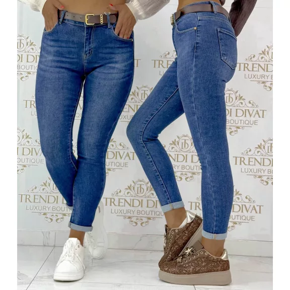 Magas derekú kék női skinny farmer, övvel "SZ3576-2" - XXL