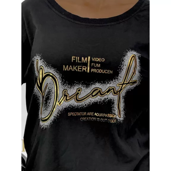 Arany színű feliratos Dream feliratos filmes női felső - Fekete
