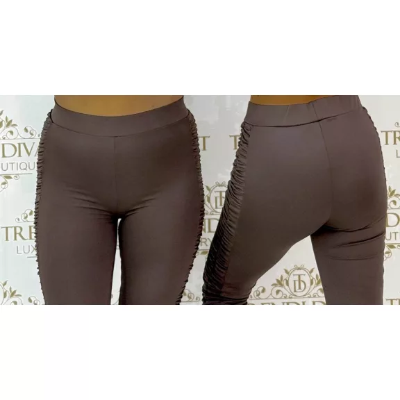 Magas derekú, oldalt ráncolt rugalmas anyagú leggings "M60002" - Csoki barna - S Magas derekú, oldalt ráncolt rugalmas anyagú leggings "M60002" - Csoki barna - S
