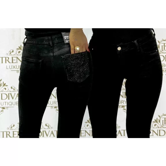 Középmagas derekú köves zsebű női farmernadrág – Skinny fazon "SZ3165-13" - XXL Középmagas derekú köves zsebű női farmernadrág – Skinny fazon "SZ3165-13" - XXL