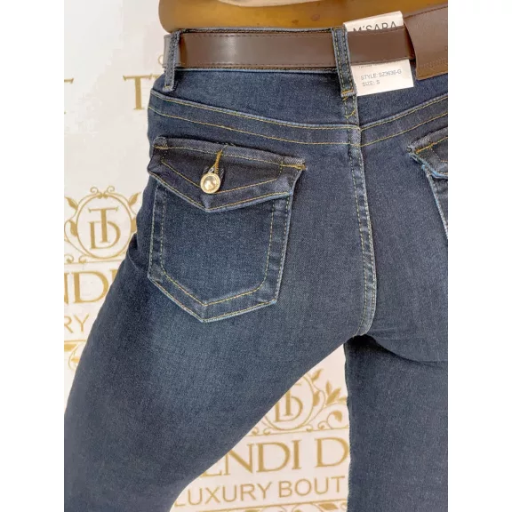 Testhezálló női slim fit farmernadrág különleges hátsó zsebmegoldással, övvel "SZ3636-G" - L