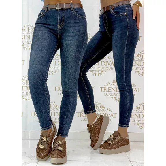 Testhezálló női slim fit farmernadrág különleges hátsó zsebmegoldással, övvel "SZ3636-G" - S