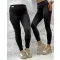 Szuper rugalmas matt sztreccs leggings fehér logóval "M60021" - Fekete - XL