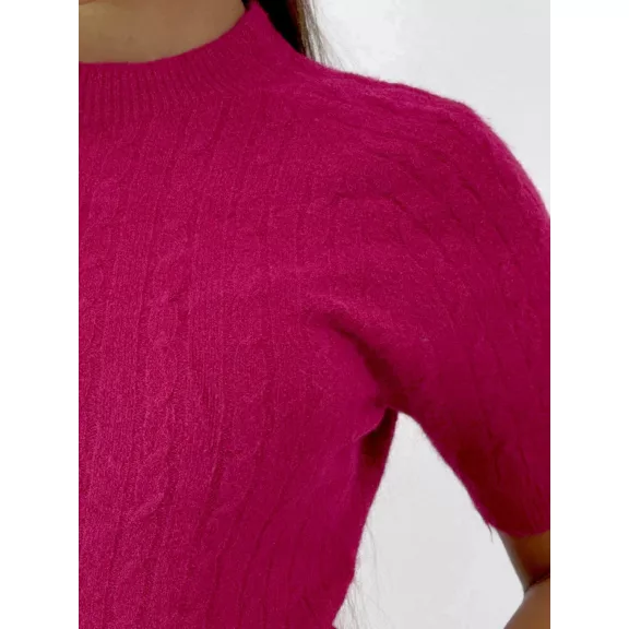 Pihe-puha kötött anyagú csavart mintás póló - Pink