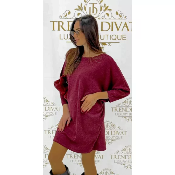Anyagában csillámos denevérujjú oversize kötött tunika - bordó Anyagában csillámos denevérujjú oversize kötött tunika - bordó
