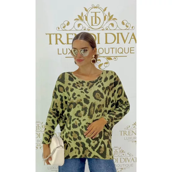 Leopárdmintás oversize denevérujjú női felső – Zöld Leopárdmintás oversize denevérujjú női felső – Zöld