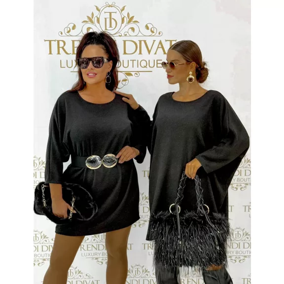 Anyagában csillámos denevérujjú oversize kötött tunika - fekete Anyagában csillámos denevérujjú oversize kötött tunika - fekete
