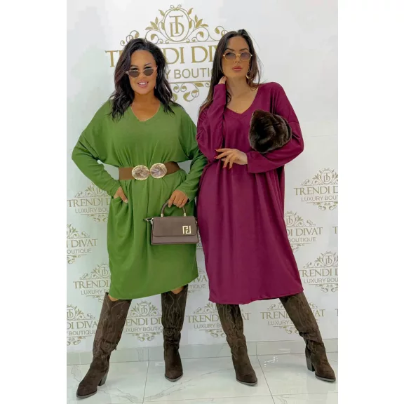 V-nyakú laza fazonú kötött női ruha – Oversize denevérujjú tunikaruha - zöld V-nyakú laza fazonú kötött női ruha – Oversize denevérujjú tunikaruha - zöld