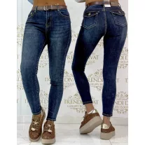  Testhezálló női slim fit farmernadrág különleges hátsó zsebmegoldással, övvel "SZ3636-G" - XS