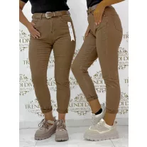  Magas derekú mogyoróbarna női mom fit nadrág barna övvel "BF5105-76" - XS