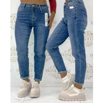   Strasszköves női boyfriend farmernadrág - Kék "RE7055" - XS