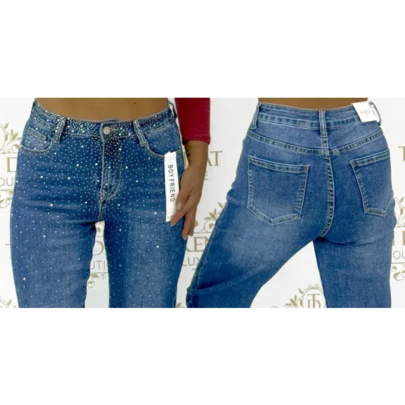 Strasszköves női boyfriend farmernadrág - Kék "RE7055" - XS Strasszköves női boyfriend farmernadrág - Kék "RE7055" - XS