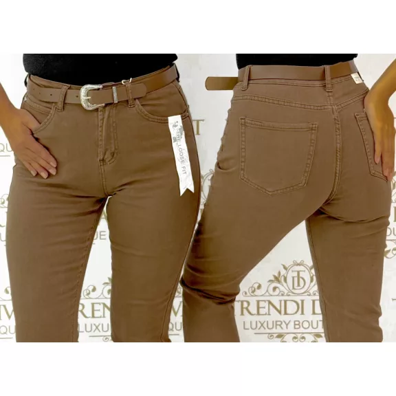 Magas derekú mogyoróbarna női mom fit nadrág barna övvel "BF5105-76" - M Magas derekú mogyoróbarna női mom fit nadrág barna övvel "BF5105-76" - M