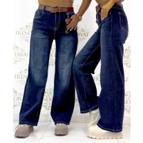    Wide Leg magas derekú női farmernadrág övvel és szíves kiegészítővel "BQ5207-1A" - XS