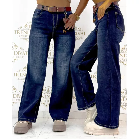 Wide Leg magas derekú női farmernadrág övvel és szíves kiegészítővel "BQ5207-1A" - XS Wide Leg magas derekú női farmernadrág övvel és szíves kiegészítővel "BQ5207-1A" - XS