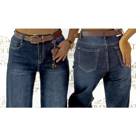 Wide Leg magas derekú női farmernadrág övvel és szíves kiegészítővel "BQ5207-1A" - XS Wide Leg magas derekú női farmernadrág övvel és szíves kiegészítővel "BQ5207-1A" - XS