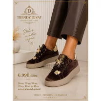   Arany színű virág díszes bársony női sneaker – Csoki platform cipő - 36