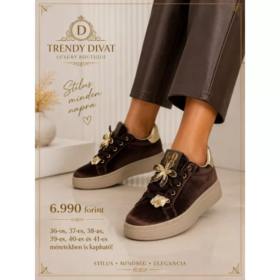 Arany színű virág díszes bársony női sneaker – Csoki platform cipő - 36 Arany színű virág díszes bársony női sneaker – Csoki platform cipő - 36