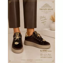   Arany színű virág díszes bársony női sneaker – Csoki platform cipő - 36