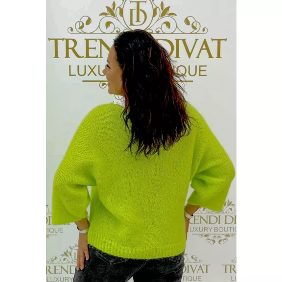 Elegáns finomkötött női felső beépített pöttyös kendővel - neon zöld Elegáns finomkötött női felső beépített pöttyös kendővel - neon zöld