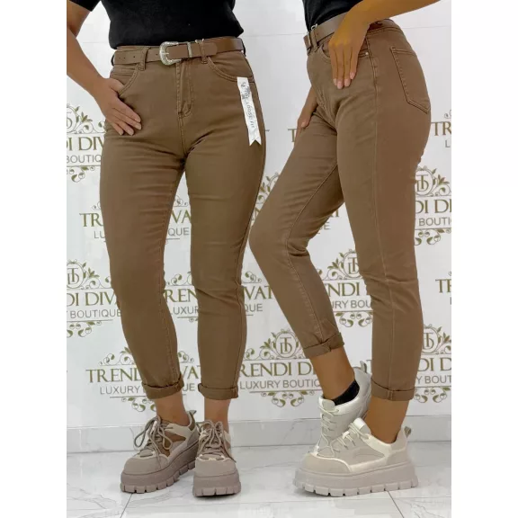 Magas derekú mogyoróbarna női mom fit nadrág barna övvel "BF5105-76" - L Magas derekú mogyoróbarna női mom fit nadrág barna övvel "BF5105-76" - L