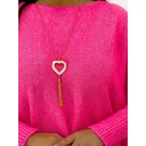   Oversize női kötött denevérujjú pulóver nyaklánccal – neon pink