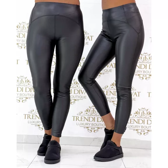 Alakformáló, bolyhos belsejű, bőr hatású, fekete színű leggings „6856” - Fekete - L Alakformáló, bolyhos belsejű, bőr hatású, fekete színű leggings „6856” - Fekete - L